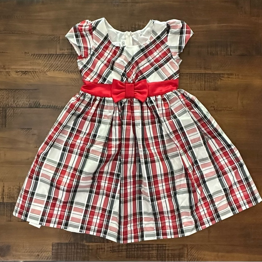 Bonnie Jean Girls Size 6 Black Red Silver Plaid Taffeta Dress EUC